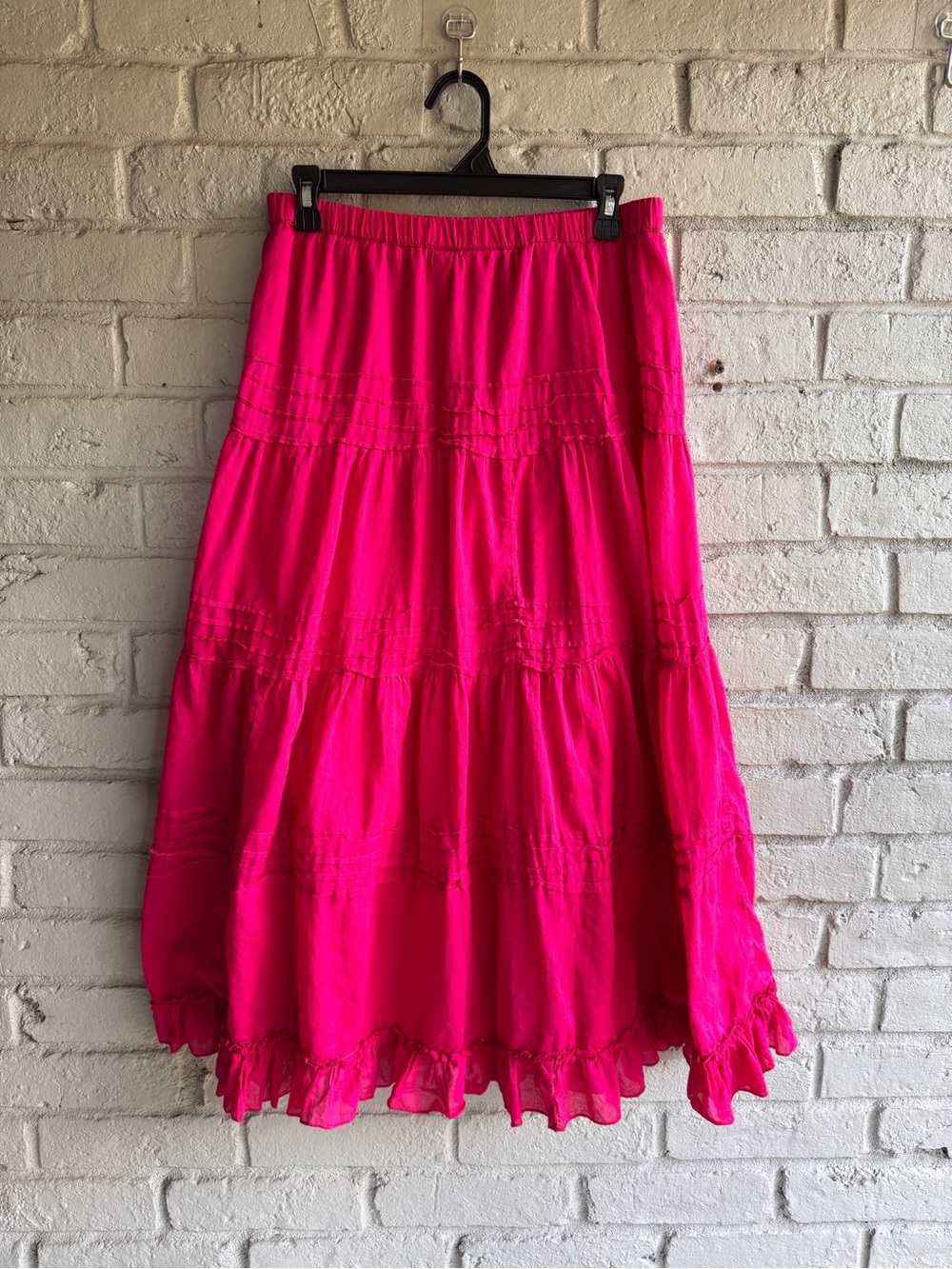 Chico's Cotton Hot Pink Tiered Boho Feminine Fairy Romantic Midi Skirt lined M